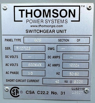 1200A 600V Non-Automatic Transfer Switch For Use in Emergency Systems