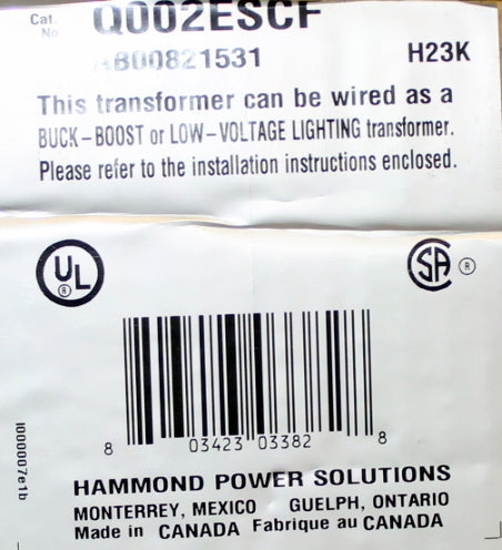 2 kVA HPS New Transformer 120/240-16/32V Cat No Q002ESCF SKU 1002