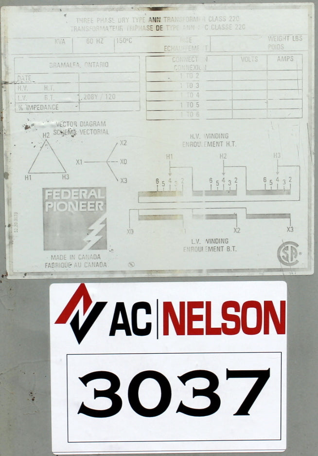 15 kVA FPE Reconditioned Transformer 600-120/208V Cat No SKU 3037