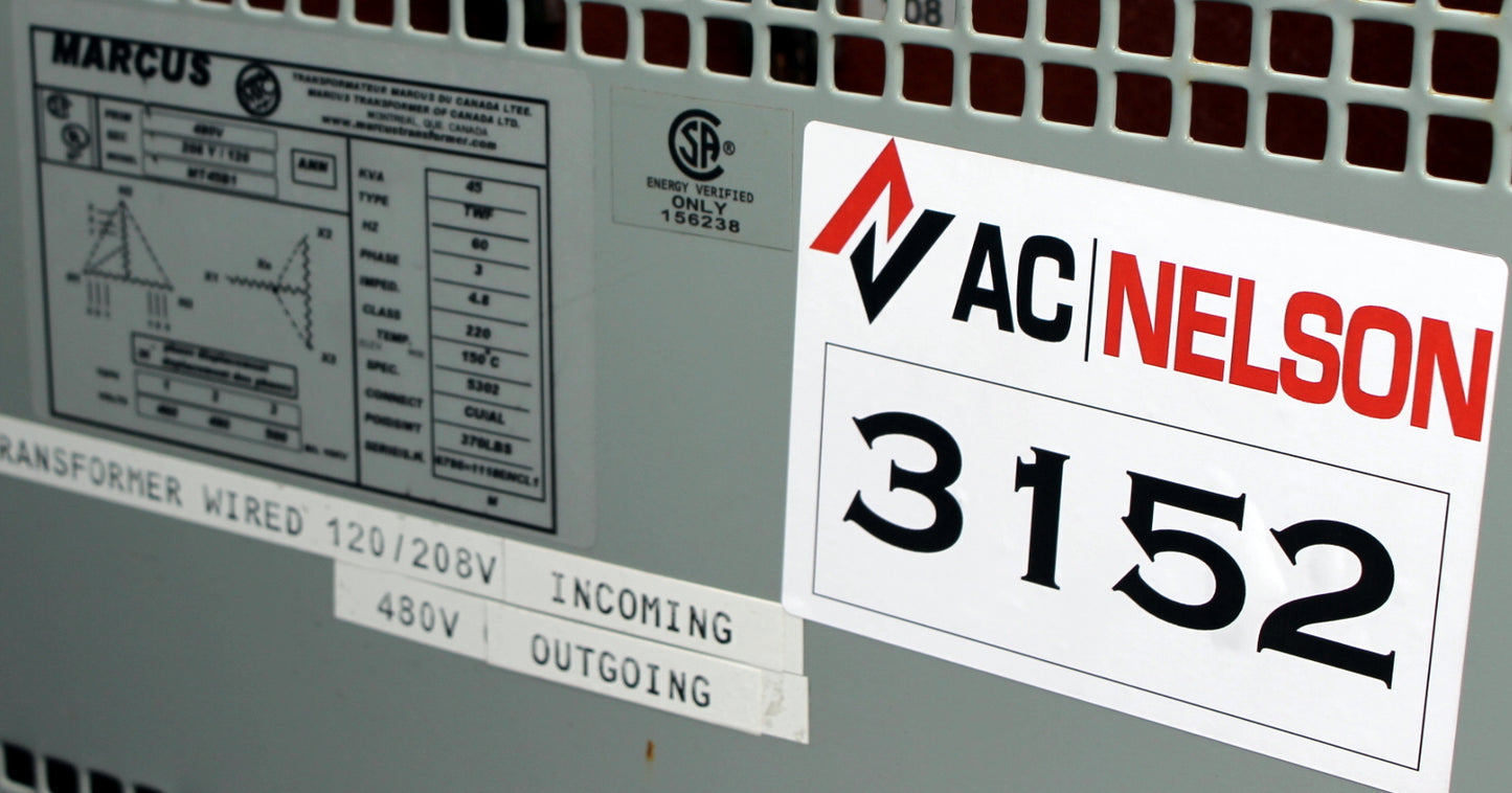 45 kVA MARCUS Reconditioned Transformer 480-120/208V Cat No MT45B1 SKU 3152