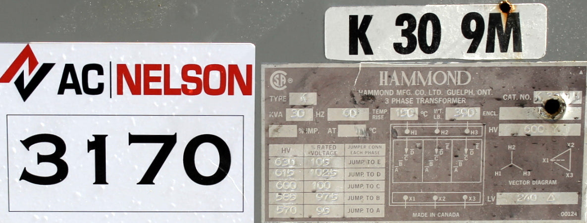 30 kVA HPS Reconditioned Transformer 600-240V Cat No K309M SKU 3170