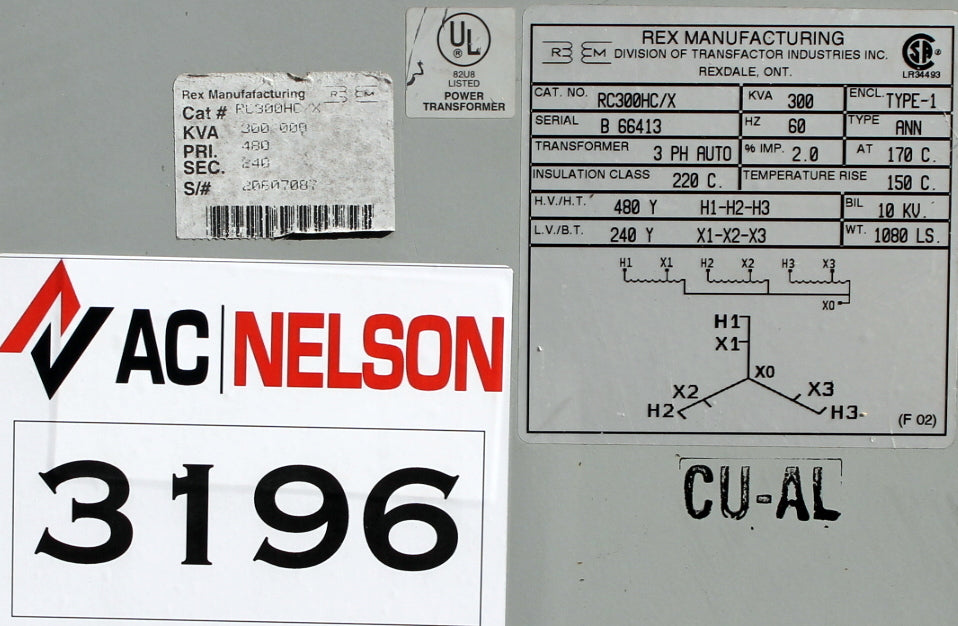 300 kVA REX Reconditioned Transformer 480-240V Cat No RC300HC/X SKU 3196