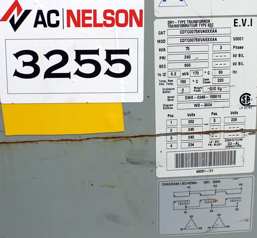 75 kVA DELTA Reconditioned Transformer 240-600V Cat No CDT075KVA6XXA SKU 3255