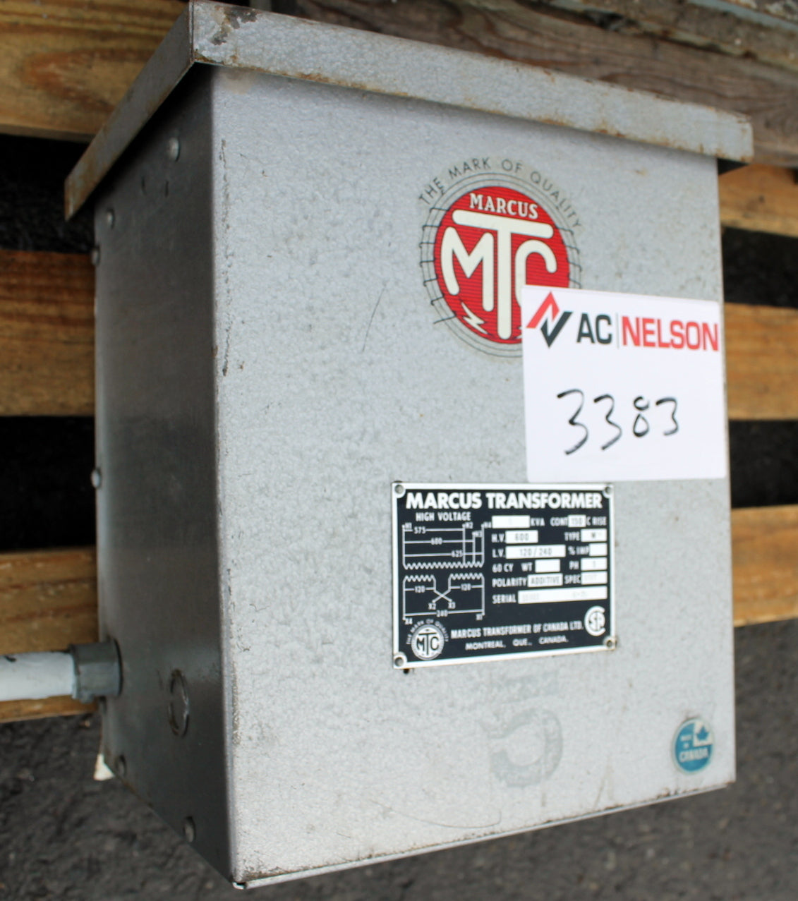 5 kVA Marcus Reconditioned Transformer 600-120/240V Cat No 11911 SKU 3383