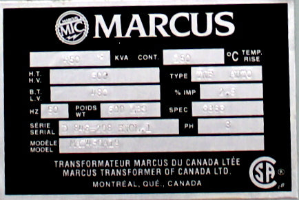 450 kVA Marcus Reconditioned Transformer 600-480V Cat No MAT450A19 SKU 3394