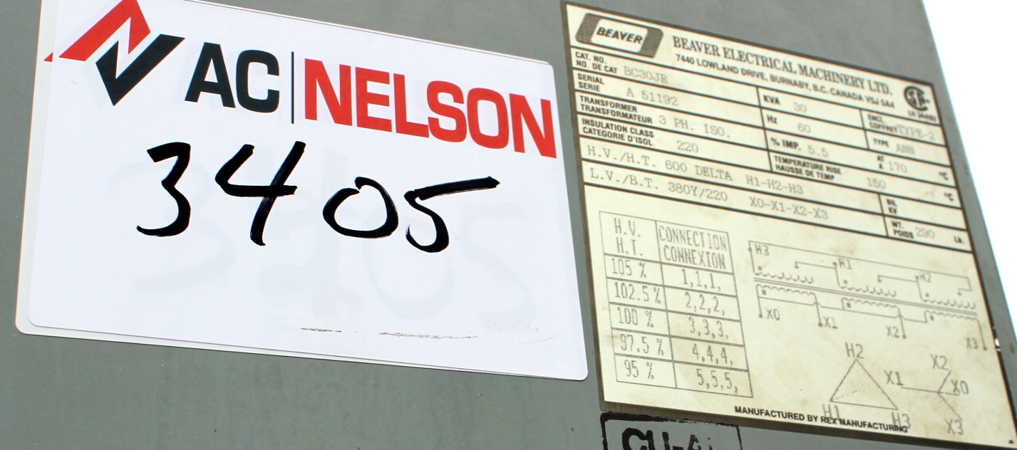 30 kVA Rex Reconditioned Transformer 600-380/220V Cat No BC30JR SKU 3405