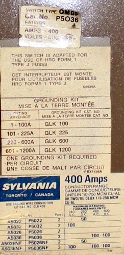 400A 600V Fusible Switch Reconditioned Cat No QMBFP5036