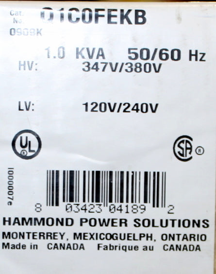 1 kVA HPS New Transformer 347/380-120/240V Cat No Q1C0FEKB SKU 1003