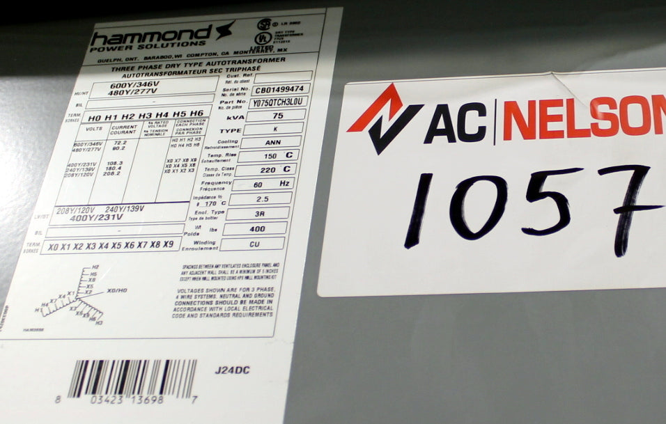 75 kVA HPS New Transformer 600Y/346/480Y/277-208Y/120/240Y/139/400Y/231V Cat No YO75QTCH3LOU SKU 1057