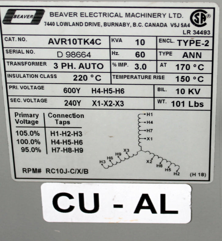 10 kVA REX Reconditioned Transformer 480-277/480V Cat No AVR10TK4C SKU 3025