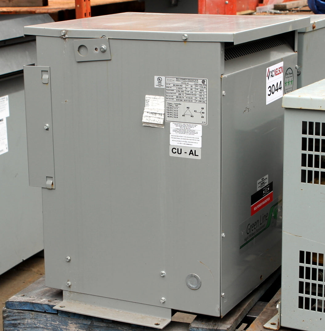 30 kVA REX Reconditioned Transformer 480-416/240V Cat No BC30H-N/Z SKU 3044