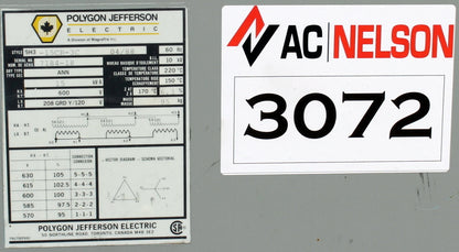 15 kVA POLYGON JEFFERSON Reconditioned Transformer 600-120/208V Cat No 5H3-15CR-3C SKU 3072