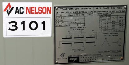 30 kVA Reconditioned Transformer 600-208Y/120 SKU 3101