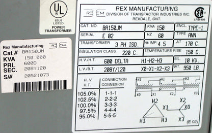 150 kVA Siemens Reconditioned Transformer 600-120/208V Cat No BA150JM SKU 3146