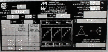 3 kVA HPS Reconditioned Transformer 600-230V Cat No 128337 SKU 3280