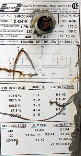 50 kVA REX Reconditioned Transformer 480-120/240V Cat No SUR50S SKU 3288