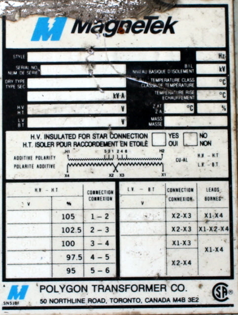 10 kVA MAGNETEK Reconditioned Transformer 600-120/240V Cat No MS/F1IUC SKU 3301