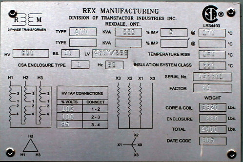 225 kVA FPL Reconditioned Transformer 600-208Y/120V Cat No 51388-5 SN SKU 3310