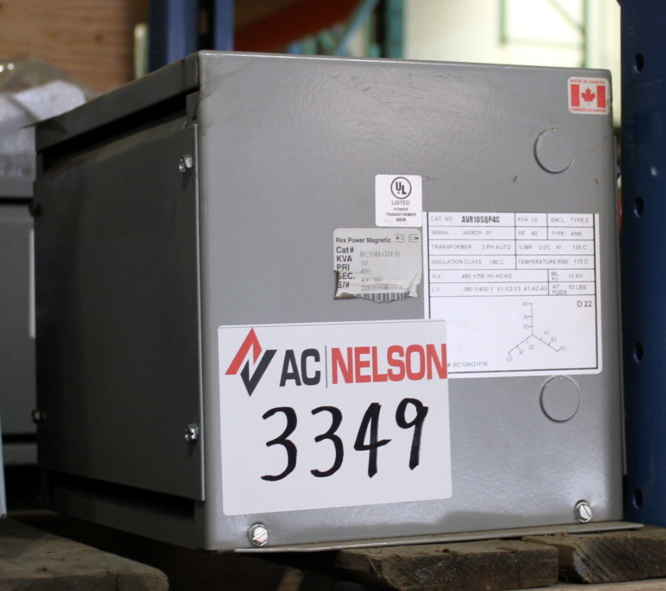 10 kVA REX Reconditioned Transformer 480Y-380/400V Cat No AVR10SQP4C SKU 3349