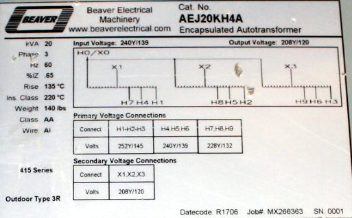 6 kVA HPS Reconditioned Transformer 480Y/277-240V Cat No C3F006DKS SKU 3350