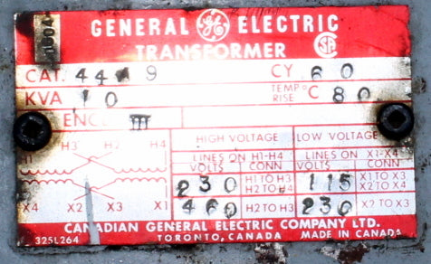10 kVA GE Reconditioned Transformer 480/240-120/240V Cat No CAT4419 SKU 3471