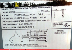 Square D 225 kVA 600-208Y/120V 3 Ph Auto Transformer (Refurbished)